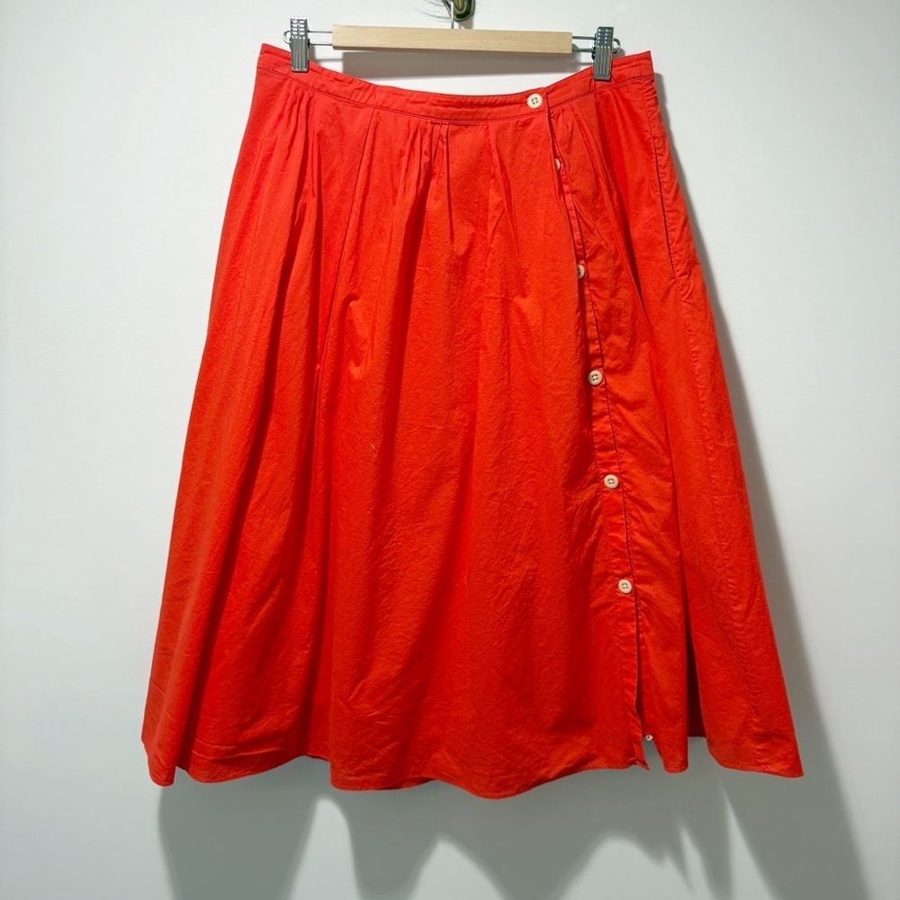 Alex Mill Side Button Cotton Poplin Midi Full Skirt Red Orange Size XL Pockets